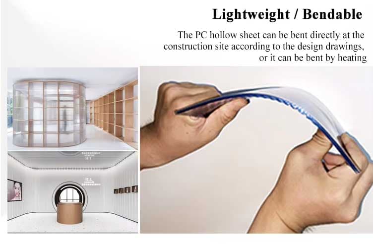 Flexibility and cold-bending demonstration of 8mm four-wall polycarbonate sheet