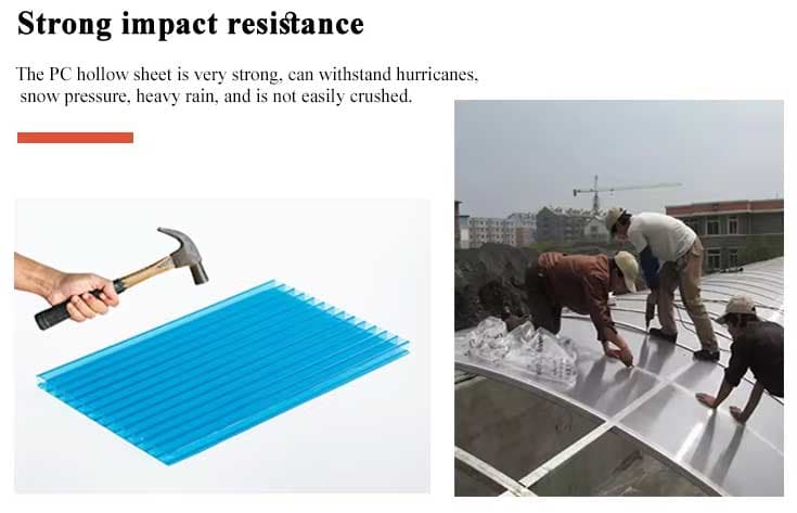 Hammer impact test on unbreakable four-wall polycarbonate honeycomb sheet